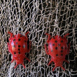 Ladybugs Earrings Glitter Halloween Handcrafted Insects Bugs Entomology Goth
